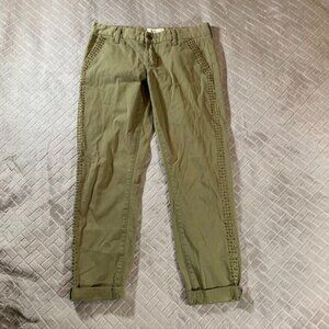 Lucky Brand Womens 2 Sienna Chino Cuffed Crop Army Green Mid Rise Studs Stretch
